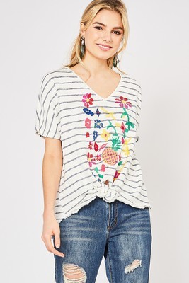 Navy Striped Cross Stitch Knot Tee Navy Striped Cross Stitch Knot Tee