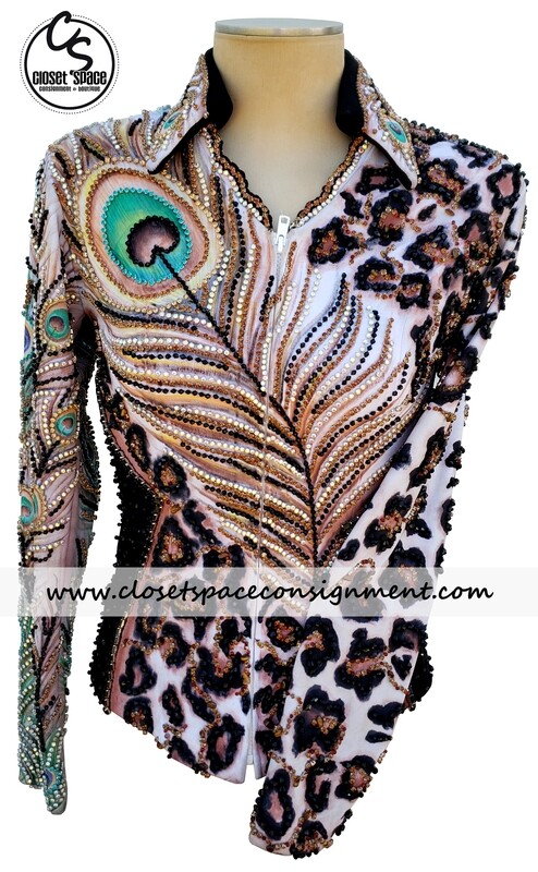 'Showtime' Black, White & Bronze Feather & Leopard Jacket 'Showtime' Black, White & Bronze Feather & Leopard Jacket
