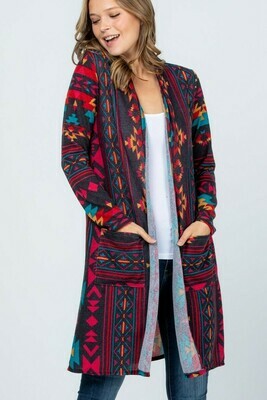 Burgundy & Charcoal Aztec Cardigan Burgundy & Charcoal Aztec Cardigan