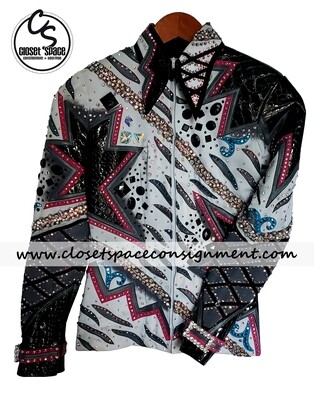 'LLouise' Black, White, Turquoise & Pink Jacket 'LLouise' Black, White, Turquoise & Pink Jacket