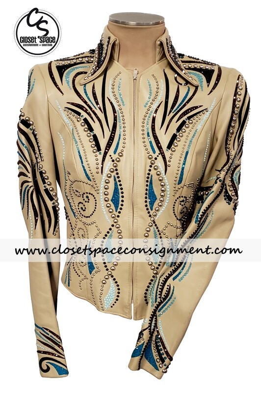'Paula's' Tan, Turquoise, Bronze & Black Leather Jacket 'Paula's' Tan, Turquoise, Bronze & Black Leather Jacket