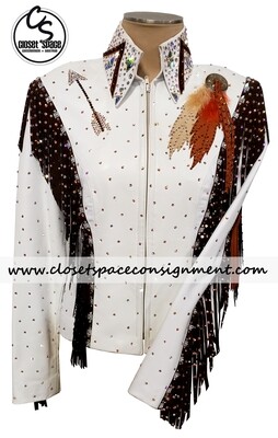​'The Ultimate by Jean' White, Rust & Brown Leather Fringe Jacket