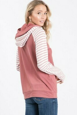 Marsala Striped Side Zip Hoodie Marsala Striped Side Zip Hoodie