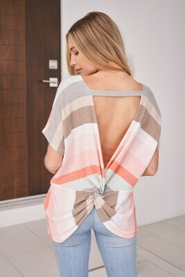 Coral Stripe Open Back Twist Tee Coral Stripe Open Back Twist Tee