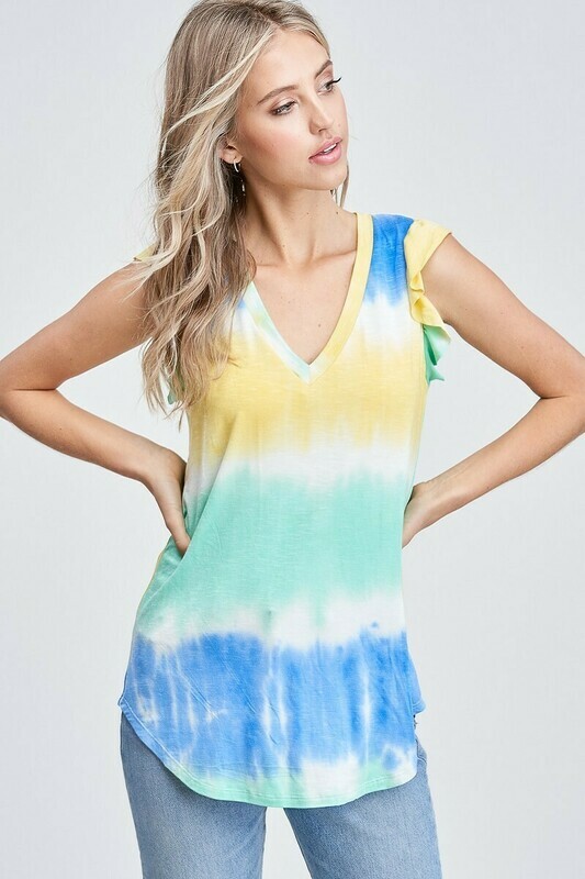 Tie-Dye V-Neck Ruffle Sleeve Tee Tie-Dye V-Neck Ruffle Sleeve Tee