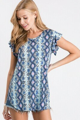 Blue & Pink Snakeskin Ruffle Tee Blue & Pink Snakeskin Ruffle Tee