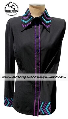 ​'Signature Styles' Black, Turquoise & Purple Shirt - NEW