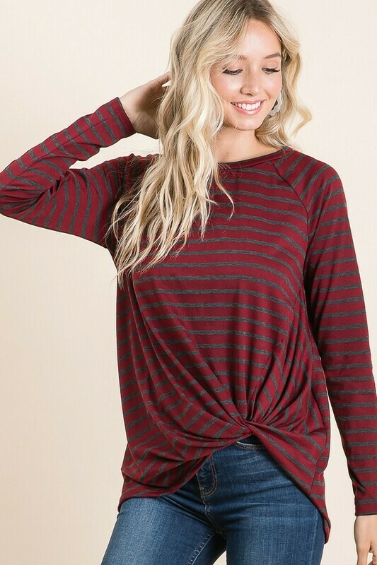 Burgundy & Charcoal Stripe Long Sleeve Burgundy & Charcoal Stripe Long Sleeve