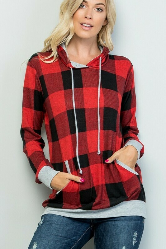 Black & Red Plaid Long Sleeve Hoodie Black & Red Plaid Long Sleeve Hoodie