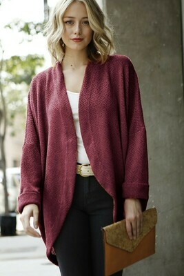 Wine Chenille Dolman Sleeve Cardigan Wine Chenille Dolman Sleeve Cardigan