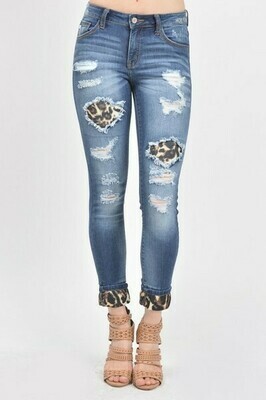 Mid Rise Leopard Patch Ankle Skinny Jean Mid Rise Leopard Patch Ankle Skinny Jean