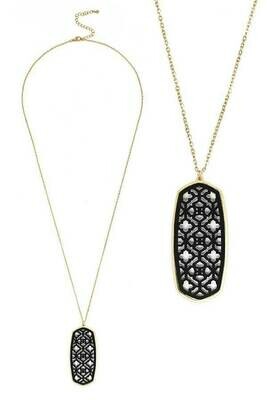 Gold & Black Filigree Oval Necklace