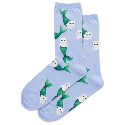 Periwinkle Mermaid Cat Crew Socks
