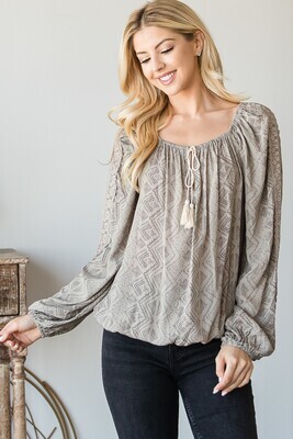 Stone Abstract Lace Long Sleeve Top