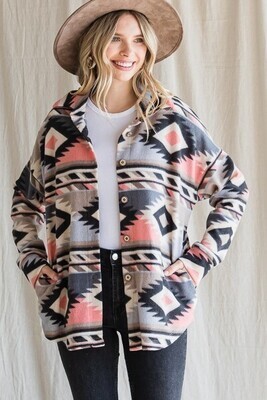 Gray & Coral Aztec Button Up Fleece Gray & Coral Aztec Button Up Fleece