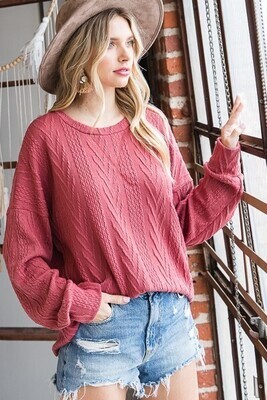 Mauve Cable Knit Long Sleeve Top
