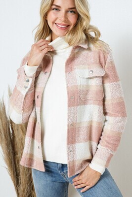 Blush & White Pocket Snap Shacket Blush & White Pocket Snap Shacket