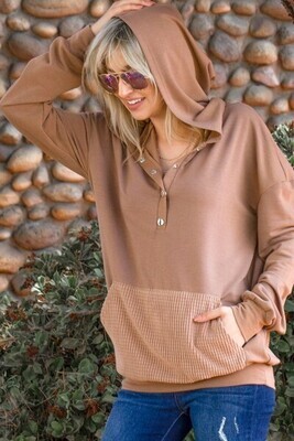 Brown Waffle Pocket Snap Hoodie Brown Waffle Pocket Snap Hoodie