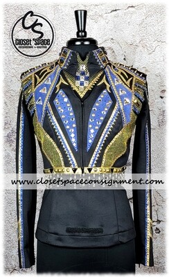 ​'Private Label' Black, Blue & Gold Horsemanship Shirt & Vest Set