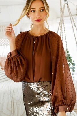 Chocolate Sequin Balloon Long Sleeve Blouse Chocolate Sequin Balloon Long Sleeve Blouse