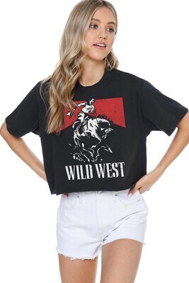 Black 'Wild West Cowboy' Graphic Crop Tee