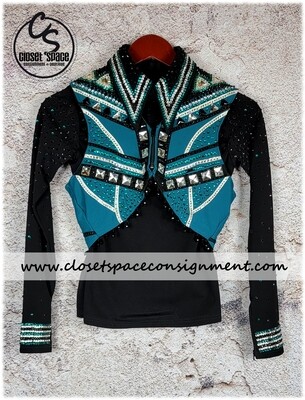 Black, Jade & White Bolero Vest & Shirt Set Black, Jade & White Bolero Vest & Shirt Set