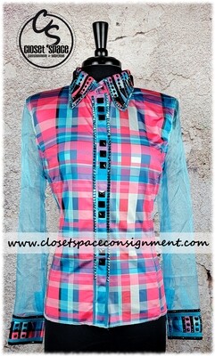 ​'Signature Styles' Teal & Pink Checkered Shirt - NEW