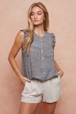Charcoal Ruffle Sleeve Button Up Tank