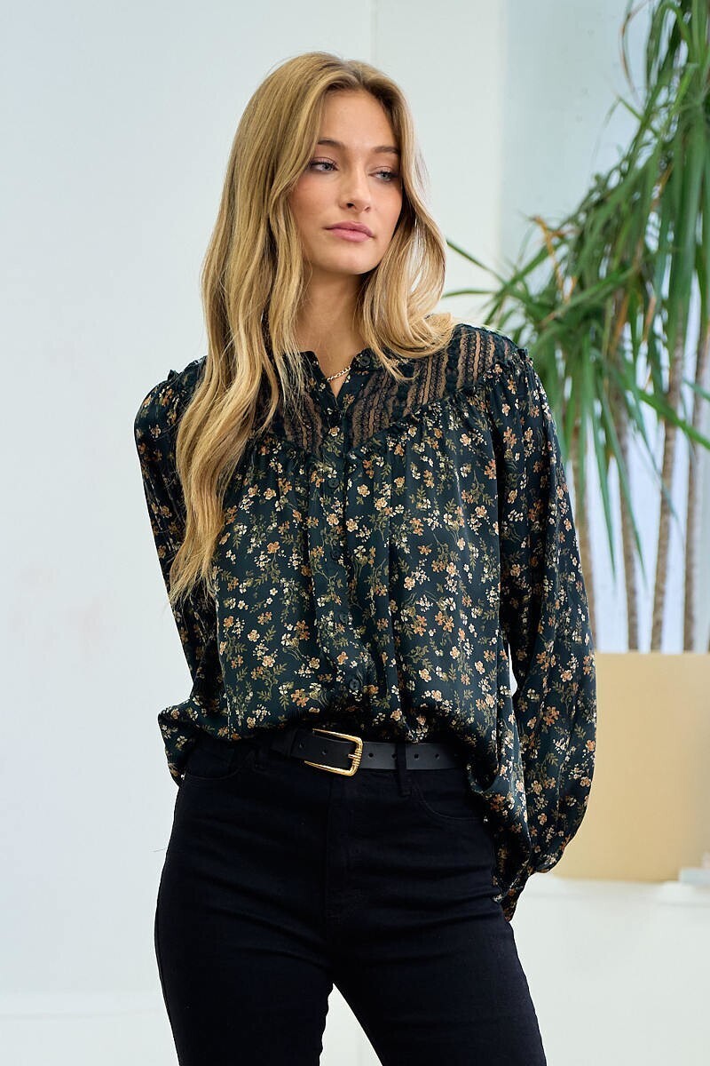 Green Floral & Lace Blouse