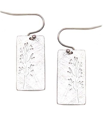 Silver Metal Tree Rectangle Earrings
