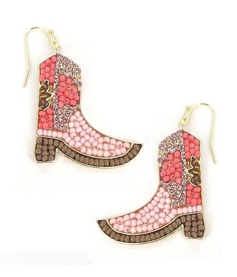 Pink Cowboy Boot Beaded Earrings