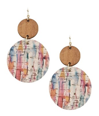 Wood & Painted Cork Disk Earrings