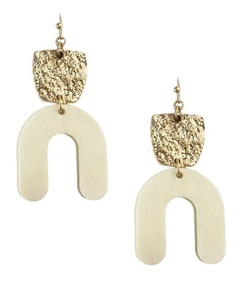 Gold & White U Earrings