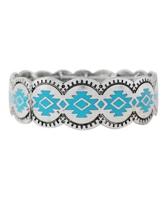 Silver & Turquoise Aztec Metal Stretch