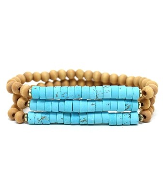 Natural & Turquoise Wood & Stone 3 PC Stretch