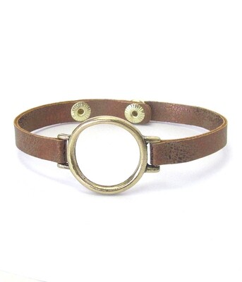 Gold Metal Ring & Bronze Leather Snap