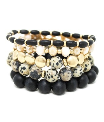 Black & Spotted Wood & Stone 5 PC Stretch