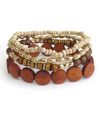 Natural Wood Bead Mix 4 PC Stretch