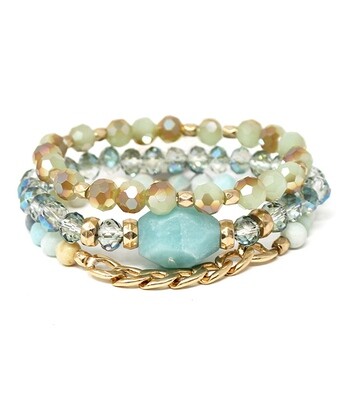 Teal & Natural Stone Mix 3 PC Stretch