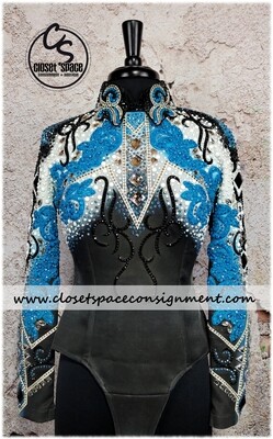 ​'Lindsey James' Black, Turquoise & White Top