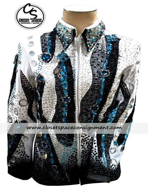 'Expressions' Black, White & Turquoise Jacket 'Expressions' Black, White & Turquoise Jacket