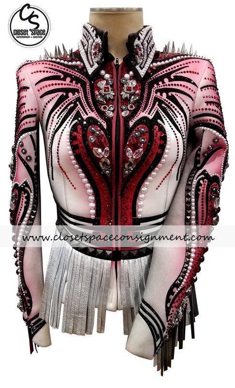 'Colleen Malburg' Black, Red, White & Silver Fringe & Spikes Jacket 'Colleen Malburg' Black, Red, White & Silver Fringe & Spikes Jacket