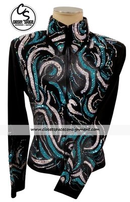 ​'Batya' Black, Turquoise & Silver Hand Painted Jacket