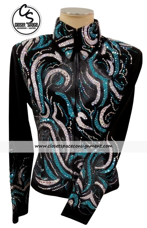 'Batya' Black, Turquoise & Silver Hand Painted Jacket 'Batya' Black, Turquoise & Silver Hand Painted Jacket