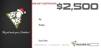BNB Christmas Gift Card $2500 Value