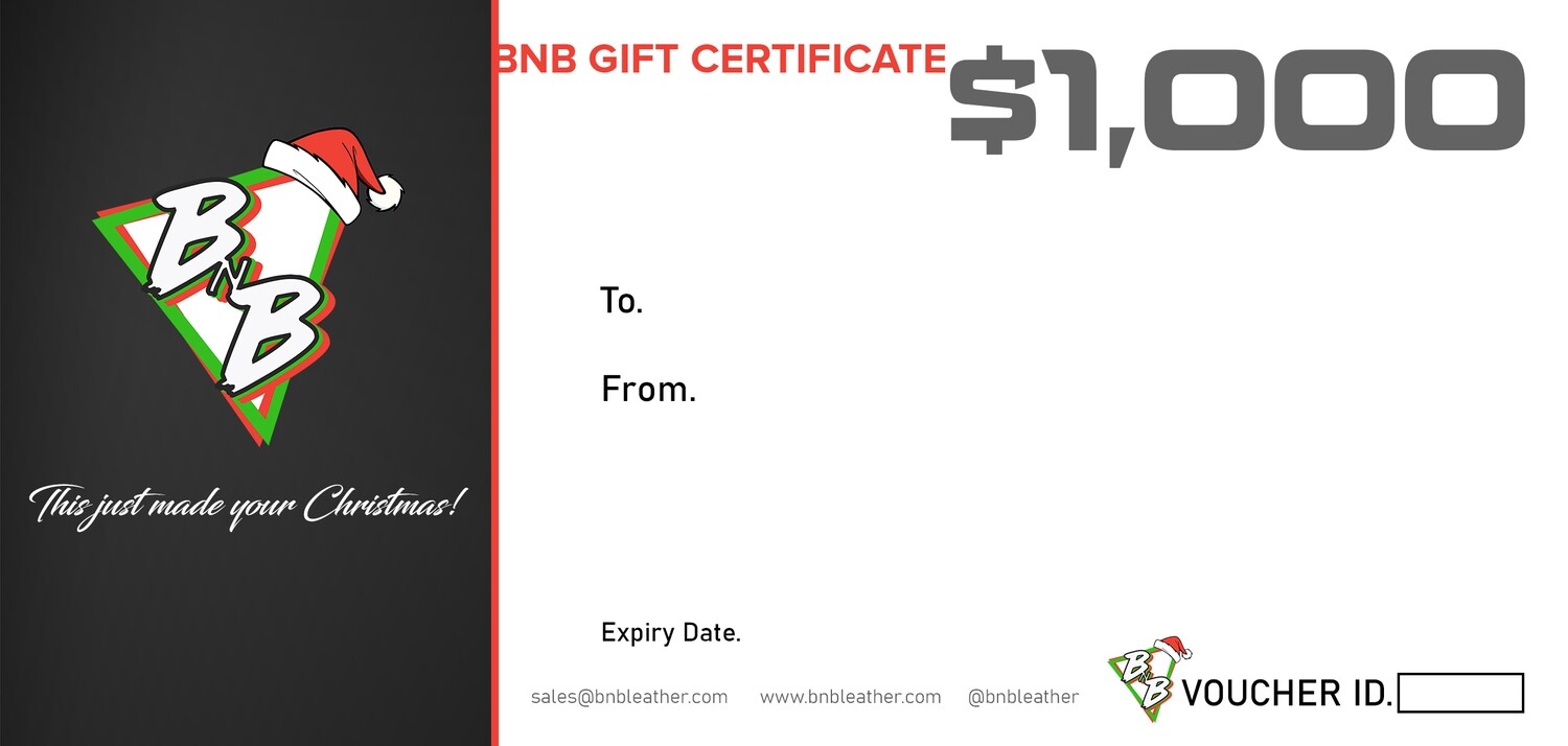 BNB Christmas Gift Card $1000 Value