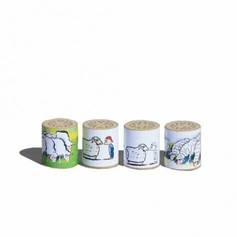 Blökdose klein, verschiedene Papierbanderolen Blökdose klein, verschiedene Papierbanderolen
