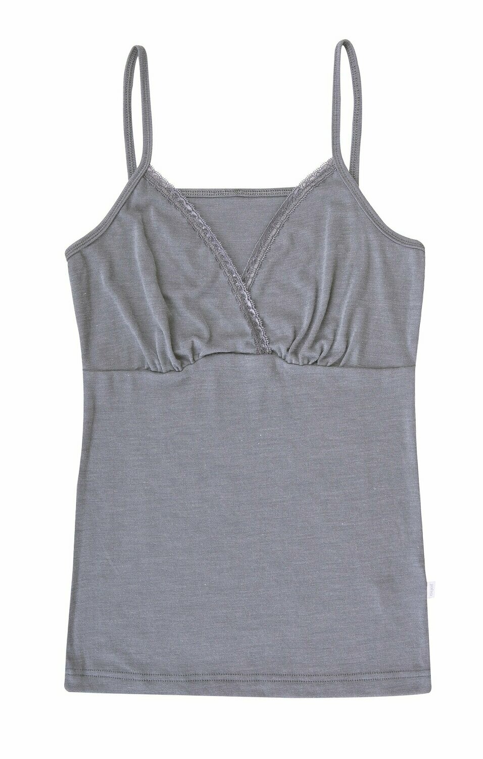 Damen VIKTORIA Top mit Spitze Wolle/Seide grau