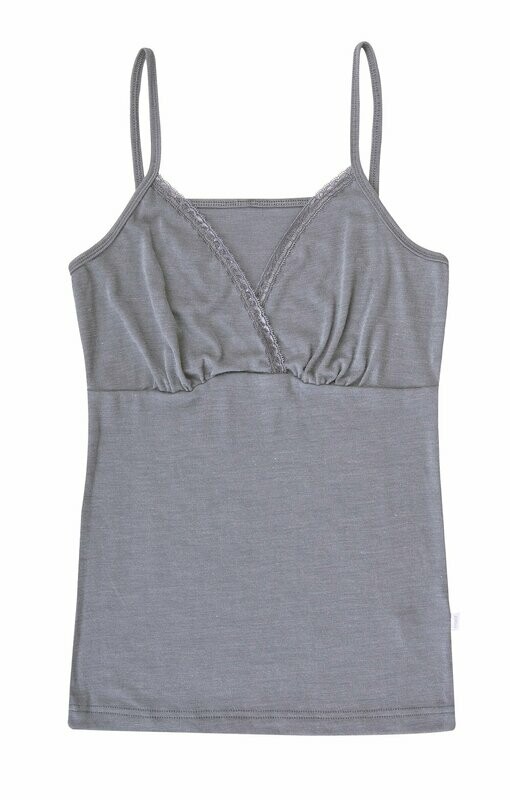 Damen VIKTORIA Top mit Spitze Wolle/Seide grau Damen VIKTORIA Top mit Spitze Wolle/Seide grau