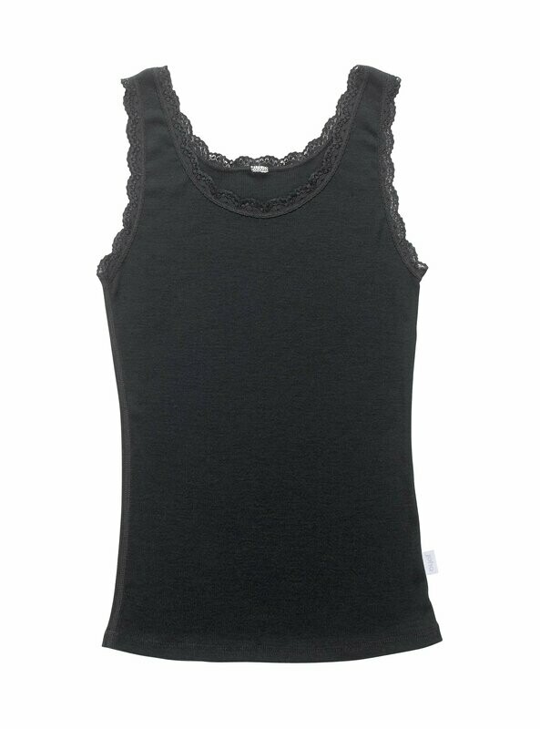 Damen CECILIE Unterhemd mit Spitze Wolle schwarz Damen CECILIE Unterhemd mit Spitze Wolle schwarz
